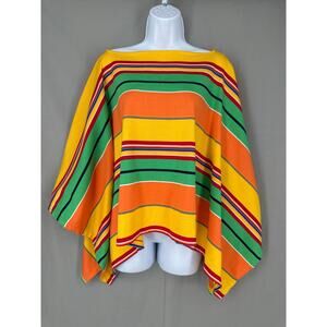 Vintage Ralph Lauren Poncho Womens Medium Yellow Striped Festival Western Aztec